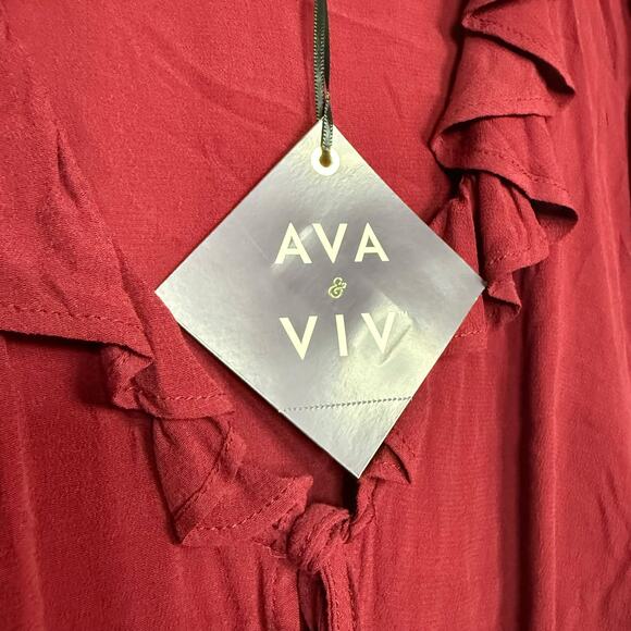 NWT Ava & Viv burgundy ruffle flare sleeve tie front v-neck blouse 2X - Picture 3 of 5